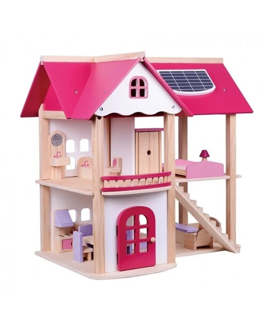 Hamaha Eğitici Ahşap Oyuncak Pembe Oyun Evi Mobilyalı Pink Doll House