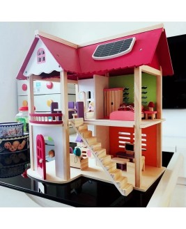 Hamaha Eğitici Ahşap Oyuncak Pembe Oyun Evi Mobilyalı Pink Doll House