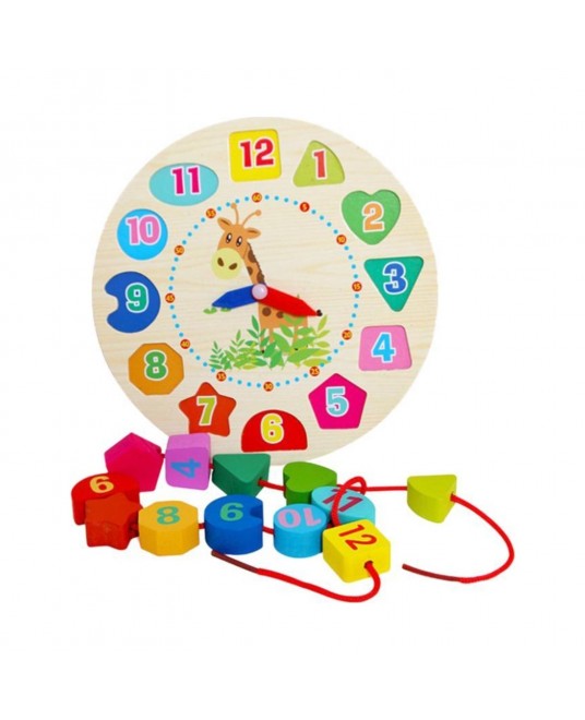 Hamaha Wooden Toys Ahşap Eğitici Geliştirici Renkli Ipe Dizme Saat Oyuncak