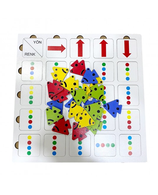 Hamaha Eğitici Ahşap Oyuncak Eğitici Yön ve Renk Montessori Oyunu