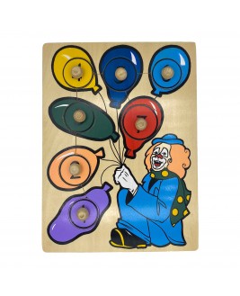 Hamaha Educational Wooden Toy Clown Balloon Colors Find and Plug Game