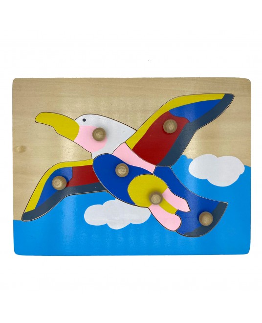 Hamaha Eğitici Ahşap Oyuncak Renkli Kuş Temalı Çivili Puzzle Yapboz