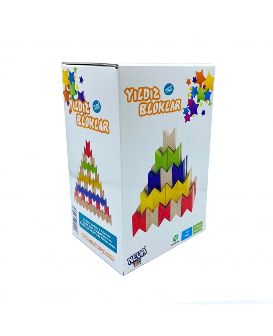 Hamaha Eğitici Ahşap Oyuncak 55 Parça Renkli Ahşap Yıldız Bloklar