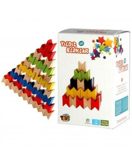 Hamaha Eğitici Ahşap Oyuncak 55 Parça Renkli Ahşap Yıldız Bloklar