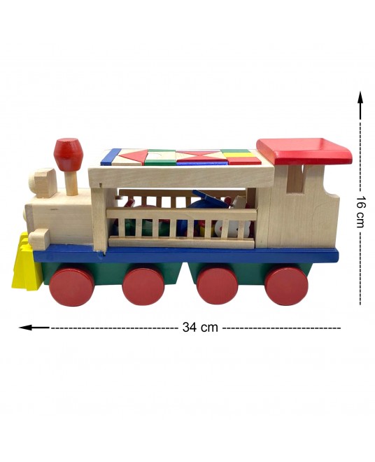 Hamaha Eğitici Ahşap Oyuncak Büyük Boy Geometrik Şekilli Arabalı Tren