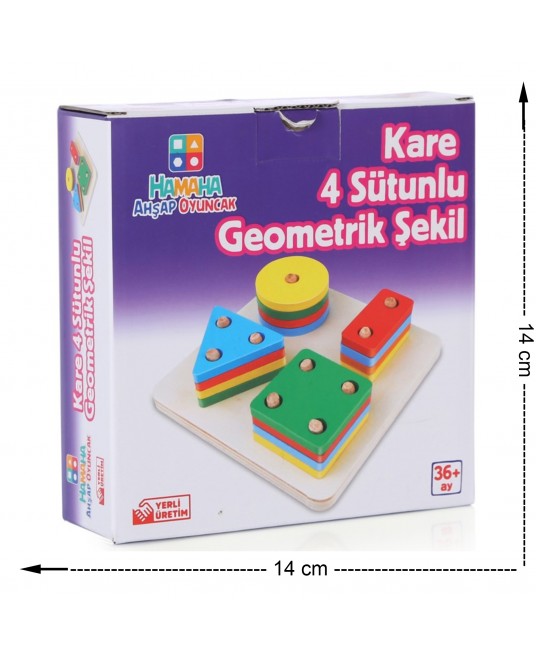 Hamaha Eğitici Ahşap Oyuncak Kare 4’lü Sütun Geometrik Şekil Bul-Tak