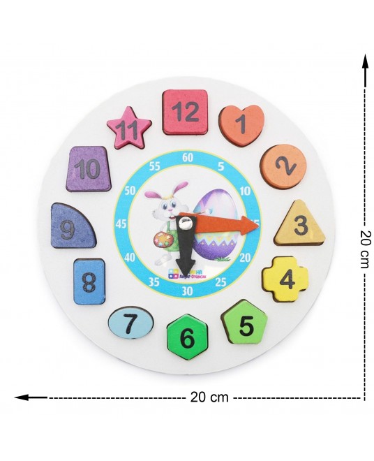 Hamaha Eğitici Ahşap Oyuncak Tavşan Geometrik Bul Tak Renkli Saat