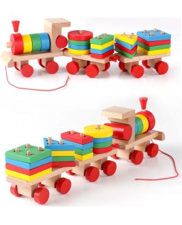 Hamaha Eğitici Ahşap Oyuncak Bebek Geometrik Tren Seti
