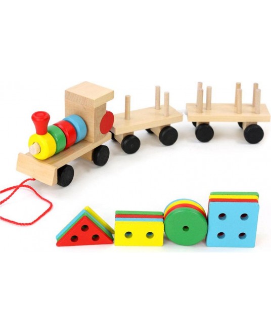 Hamaha Eğitici Ahşap Oyuncak Bebek Geometrik Tren Seti